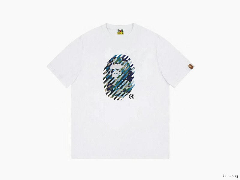A Bape camouflage-style white T-shirt