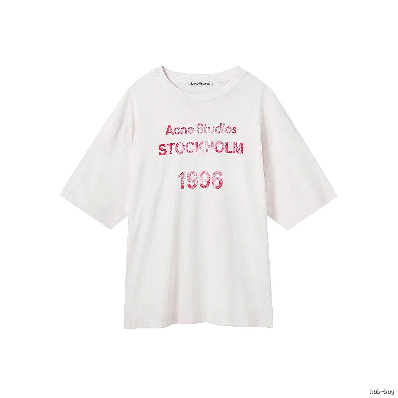 Acne Studios 2090-80 White Pink Lettering Style Ac908046 Stockholm Logo T-Shirt Resort Wear