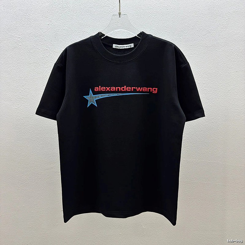 Alexander Wang Hot-Fix Rhinestone Star Street-Style Black T-Shirt