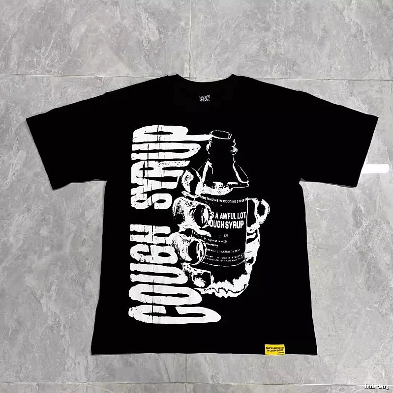 ALOCS Syrup Print Street Style Black T-Shirt