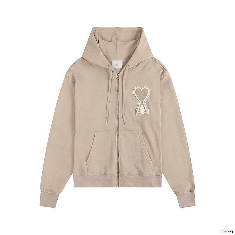 AMI Love Zipper Beige Sweatshirt