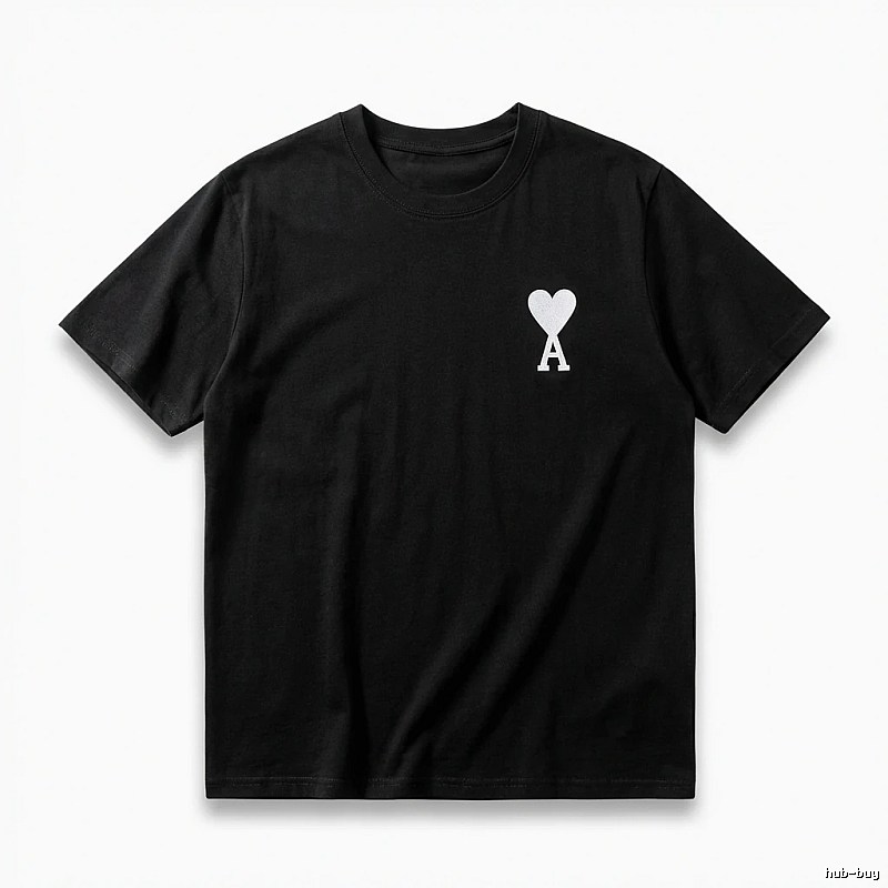 Ami's simple black T-shirt with heart embroidery