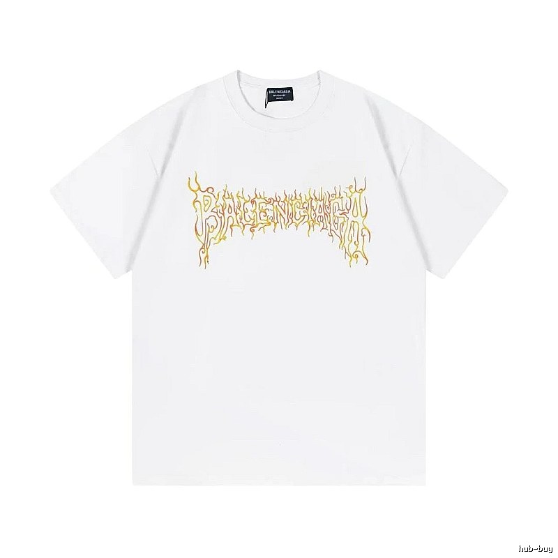 Balenciaga Gothic Style Flame Print White T-Shirt
