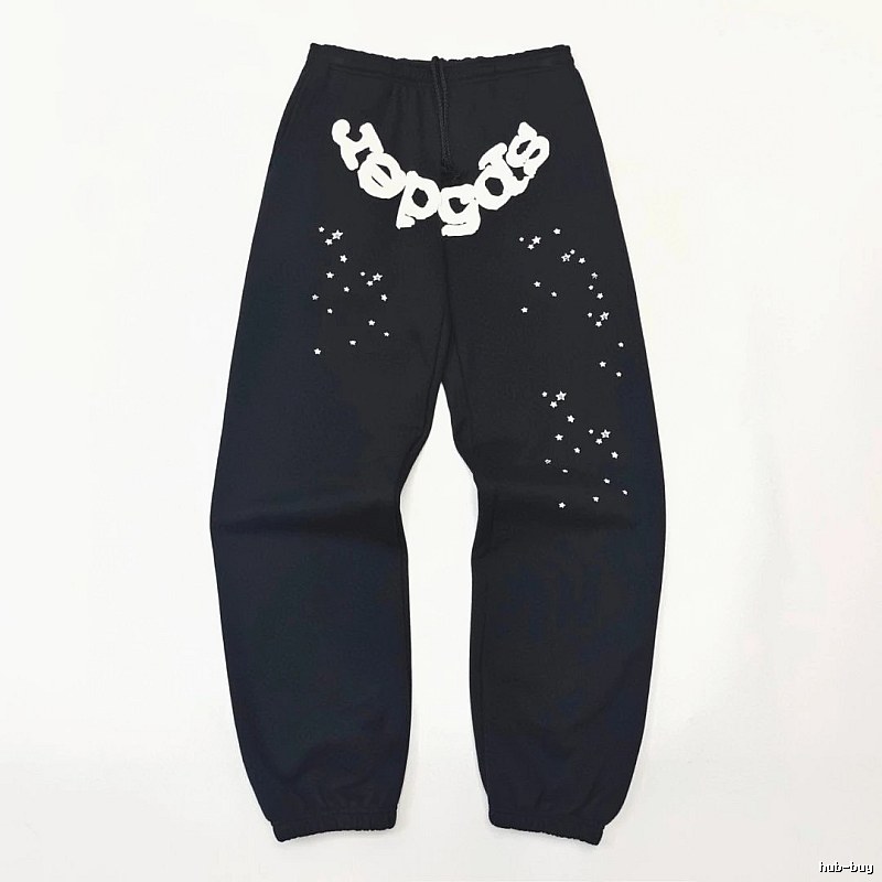 Bold White Branding Sp5der Logo Sweatpants in Black
