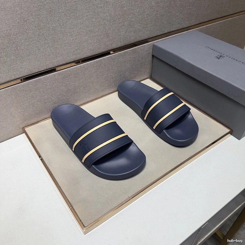 Brunello Cucinelli Casual Striped Navy Blue Slide Sandals