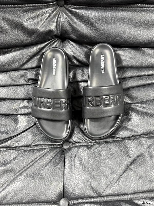 Burberry Embossed Minimalist Style Black Slide Sandals