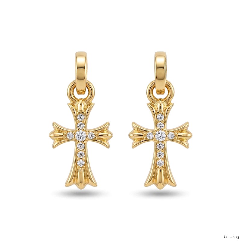 Chrome Hearts Cross Trendy and Cool Style Gold Earrings