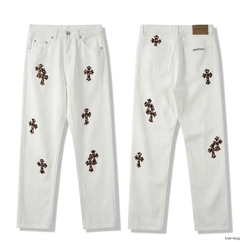 Chrome Hearts Cross Trendy Cool White Jeans