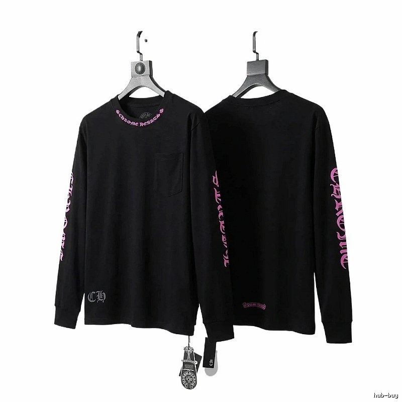 Chrome Hearts Dark Style Pink-lettered Black Long-sleeve