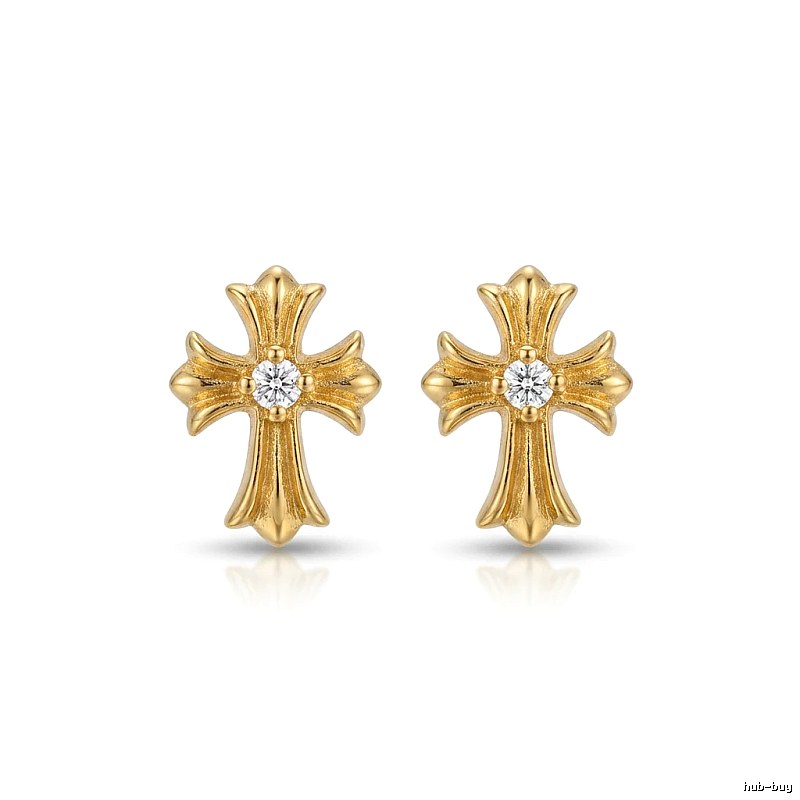 Chrome Hearts Gold Cross Flower Stud Earrings