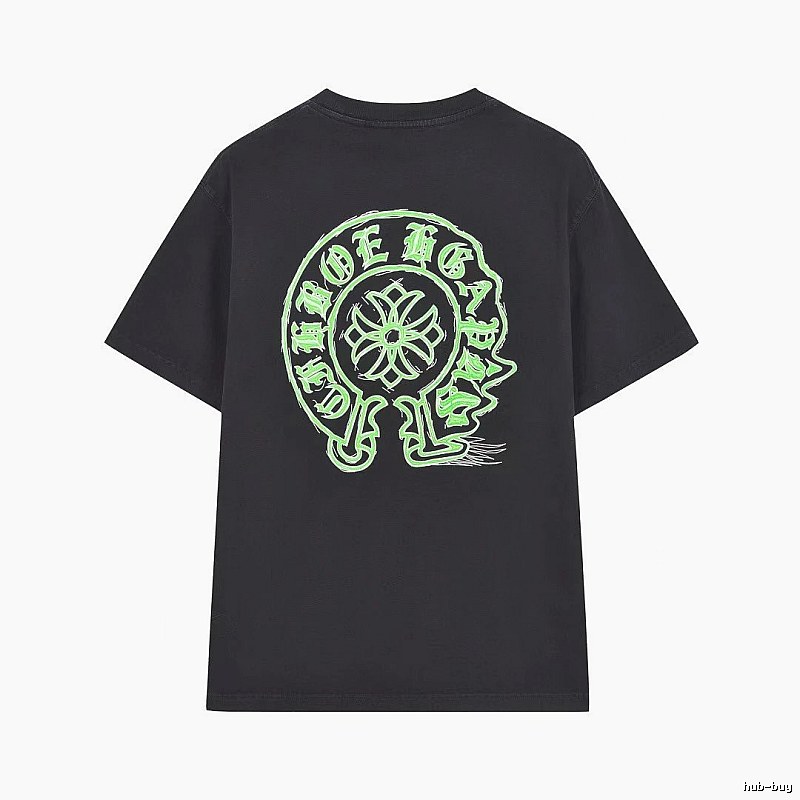Chrome Hearts Horseshoe Print Street Style Black & Green Short-Sleeve T-Shirt