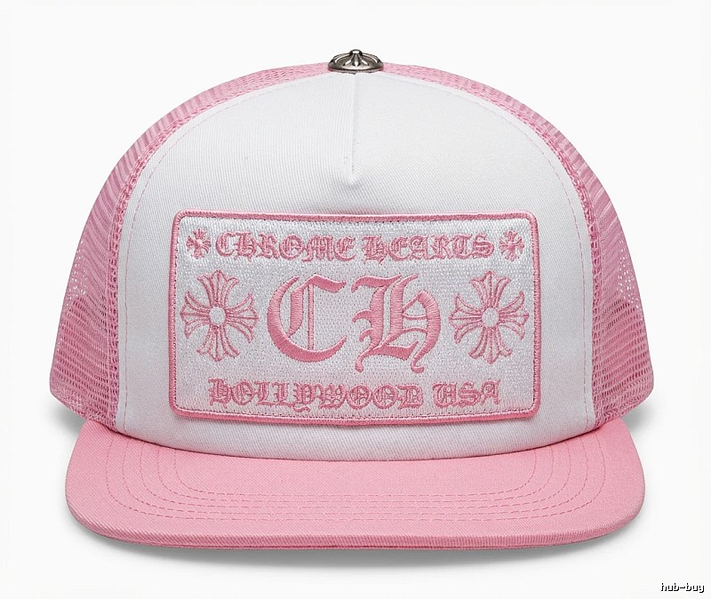 Chrome Hearts Retro Style Pink and White Hat
