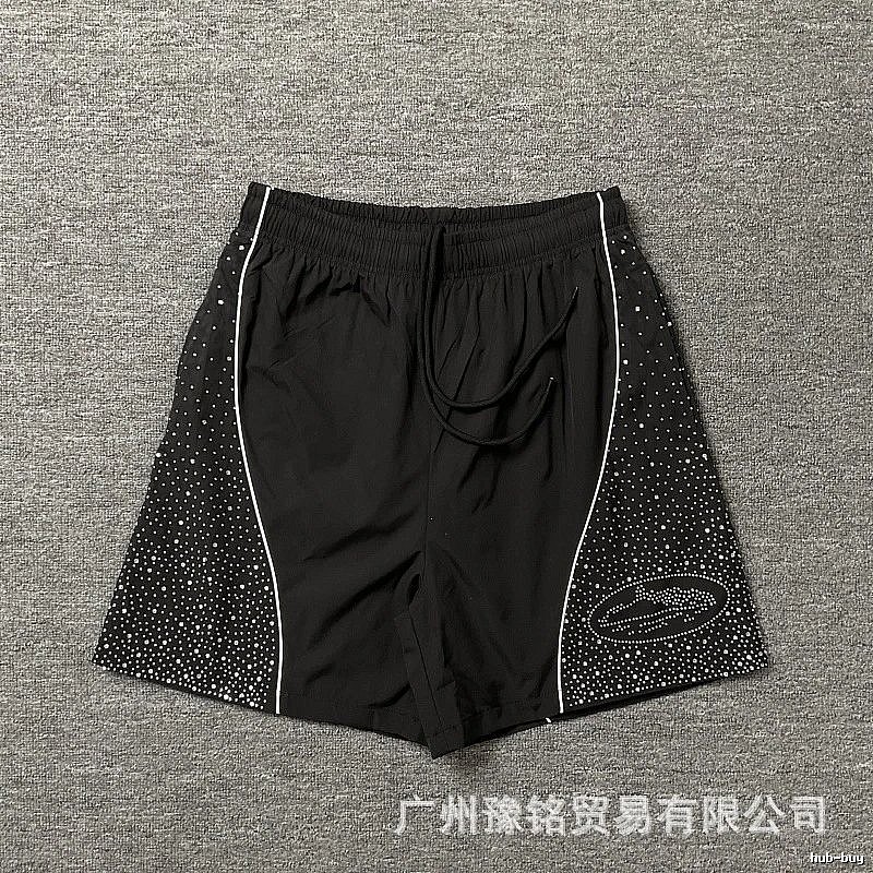 Corteiz Hot-fix Rhinestone Street Style Black Shorts