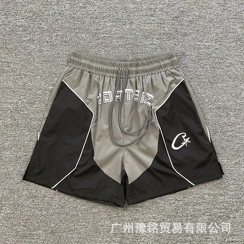 Corteiz Street Style Black and Grey Colorblock Athletic Shorts