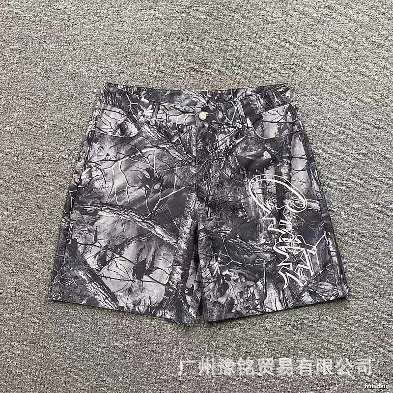 Corteiz Street Style Black and Grey Tree Grain Camouflage Shorts