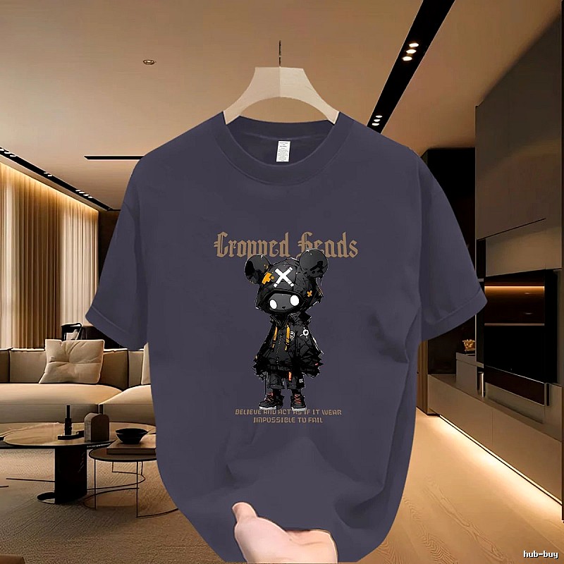 Crowned Heads Mechanical Bear Street Style Charcoal Gray T-Shirt