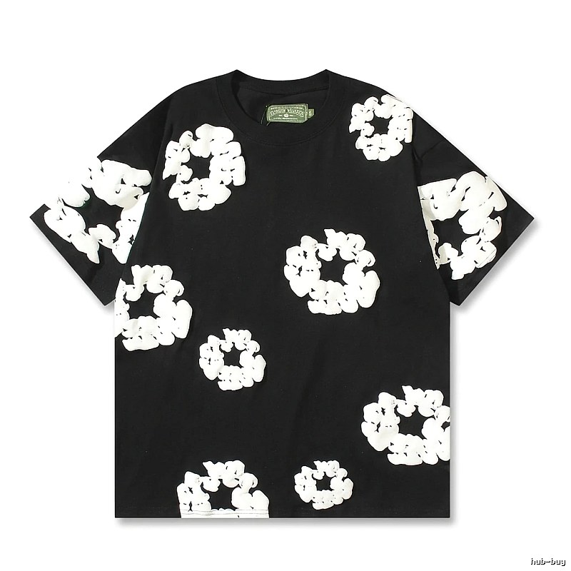 DENIM TEARS Black T-shirt with Flower Print