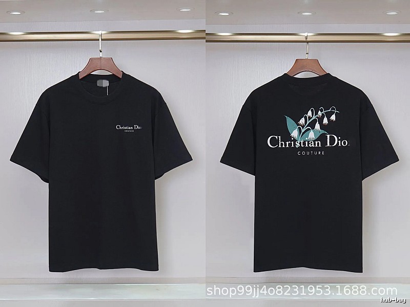 Dior Casual Black T-Shirt with Lily of the Valley Print