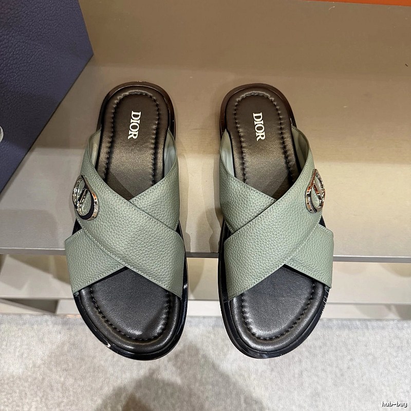 Dior Cross-strap Light Luxury Grey-green Slide Sandals