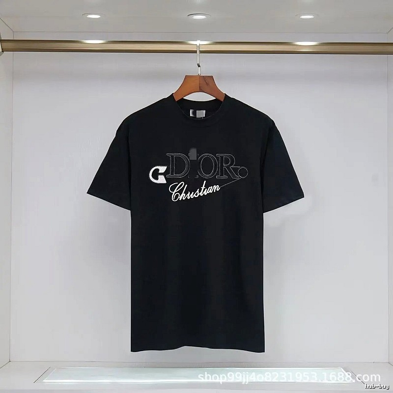 Dior Embroidered Casual Style Black Short-sleeve T-shirt