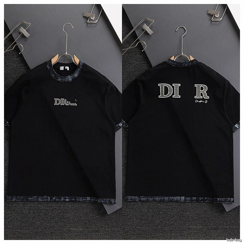 Dior Letter Print Light Luxury Style Black T-Shirt