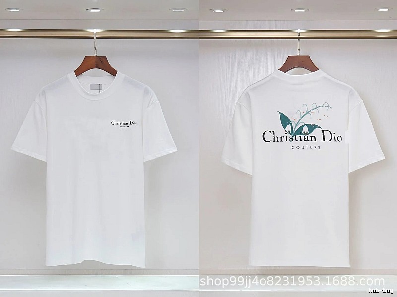 Dior Lily of the Valley Collection Casual Style White T-Shirt