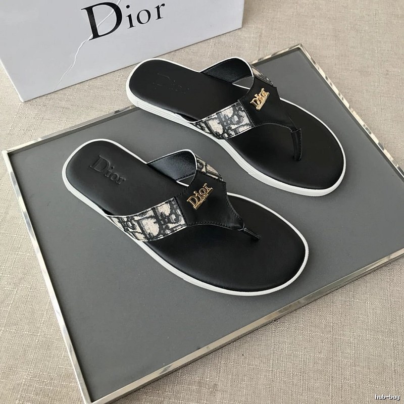 Dior Monogram Light Luxury Style Black and White Colorblock Flip-Flops