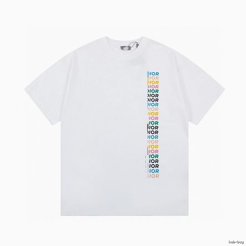 Dior Trendy Style Side-row Colored Print White T-Shirt