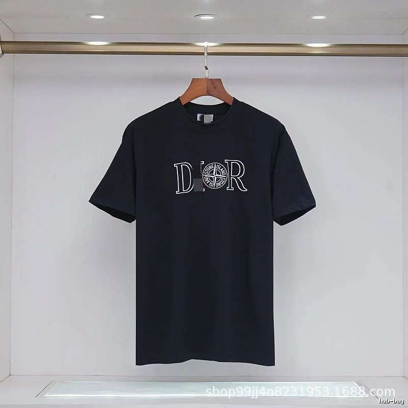 Dior x Stone Island Co-branded Casual Black Short-sleeve T-shirt