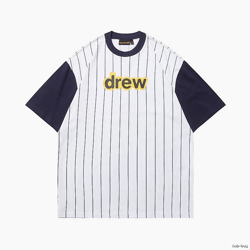 DREW Letter Baseball Style Navy and White Colorblock Short Sleeve T-shirt