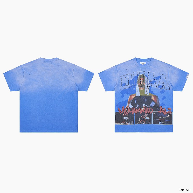 DUAA Ali Print Vintage Style Washed Blue T-shirt