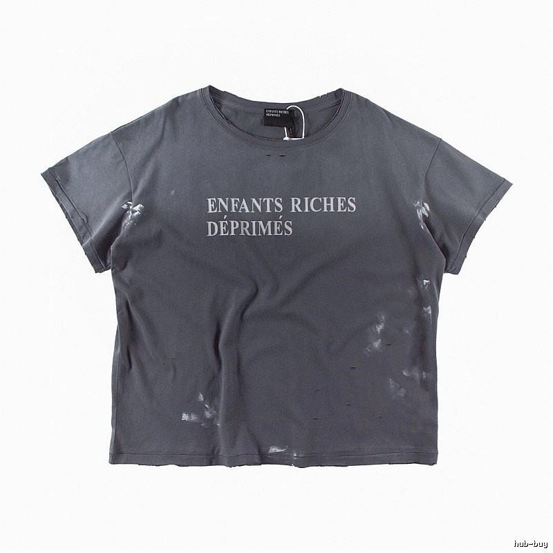 ERD Ink-splatter Distressed Vintage Style Gray Short Sleeve T-shirt