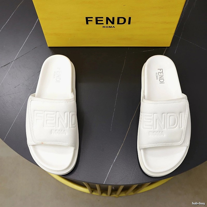 FENDI ROMA Collection Minimalist Style White Slide Sandals