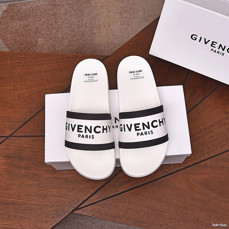 Givenchy Paris Minimalist Lettering White-Black Colorblock Slide Sandals