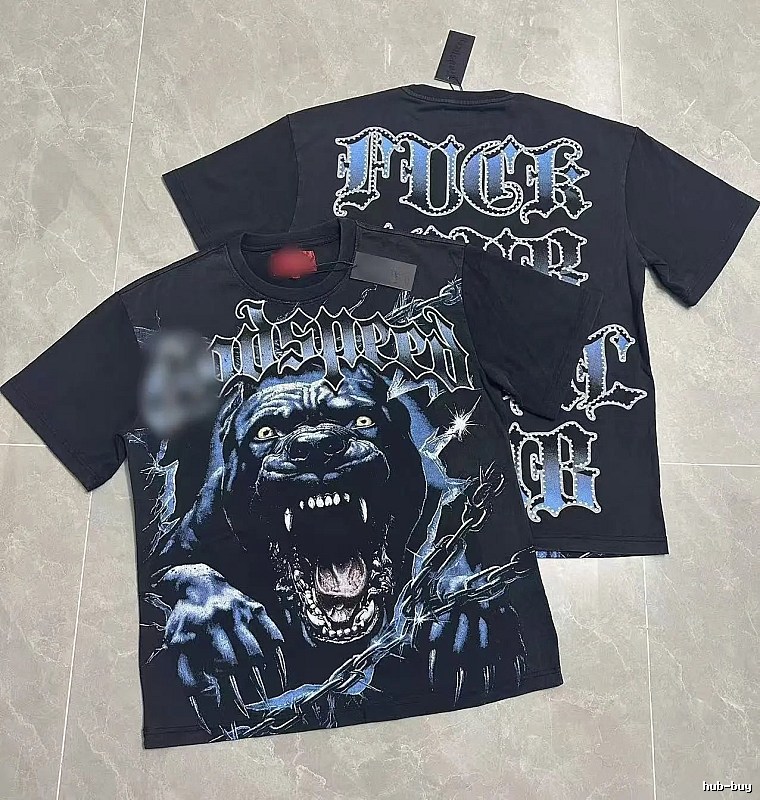 GOD Vicious Dog Printed Gothic Style Black Short-sleeve T-shirt