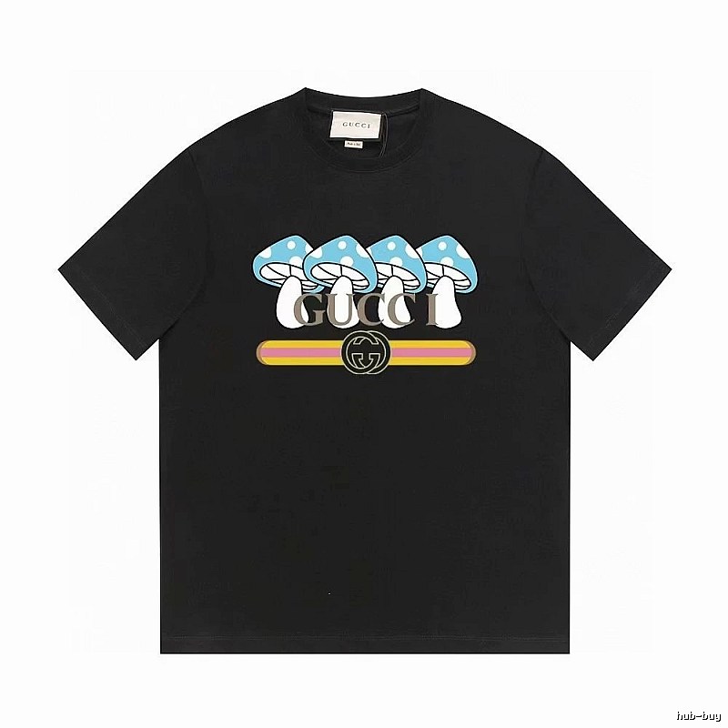 Gucci Mushroom Print Cool and Trendy Style Black Short-sleeve T-shirt