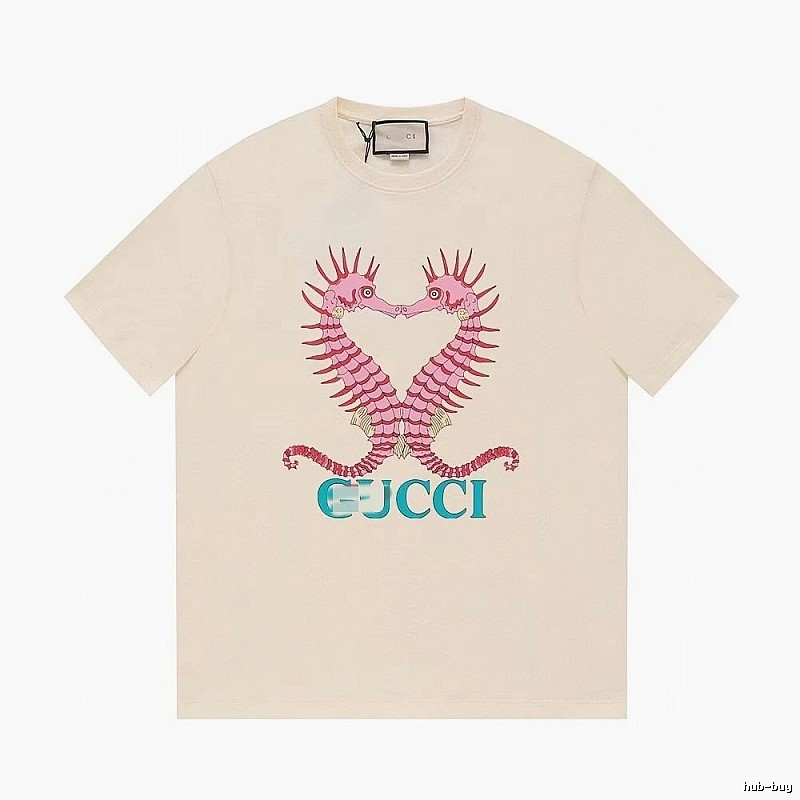 Gucci Seahorse Print Trendy Off-white Short Sleeve T-shirt