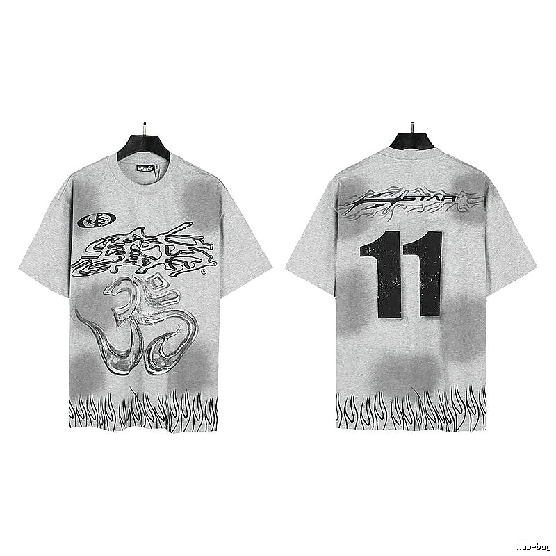 Hellstar No.11 Flame Street Style Gray T-Shirt