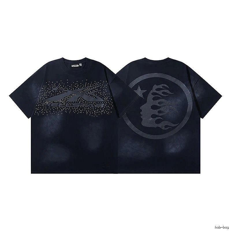 Hellstar Rhinestone Embellished Street Style Black Short Sleeve T-shirt