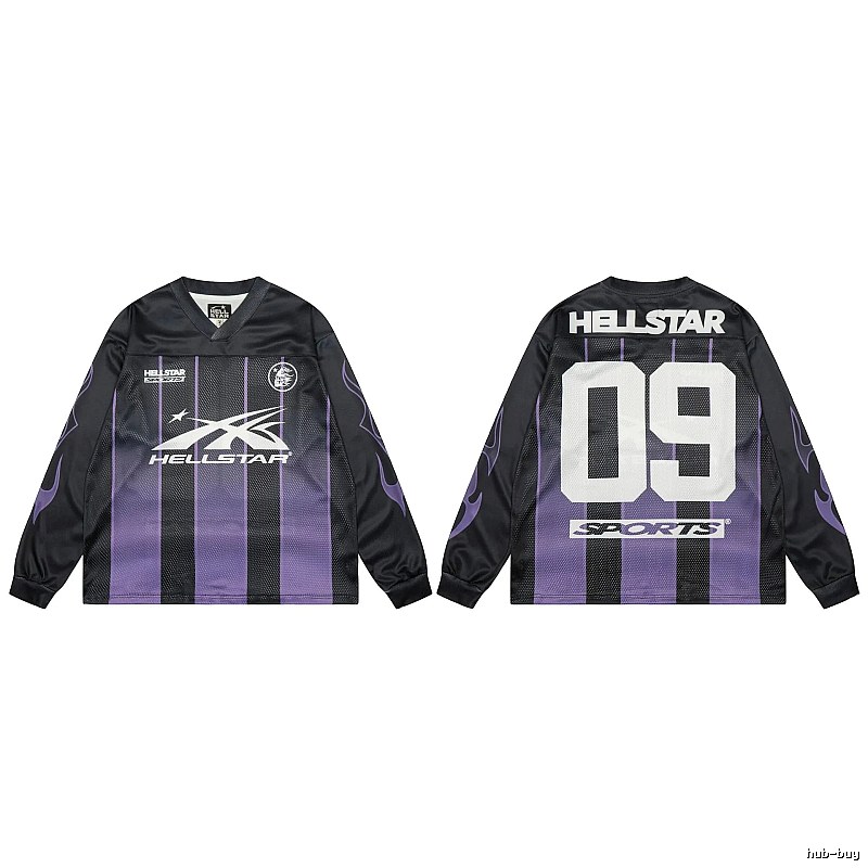 Hellstar Sporty Street Style Black and Purple Long-Sleeve Jersey