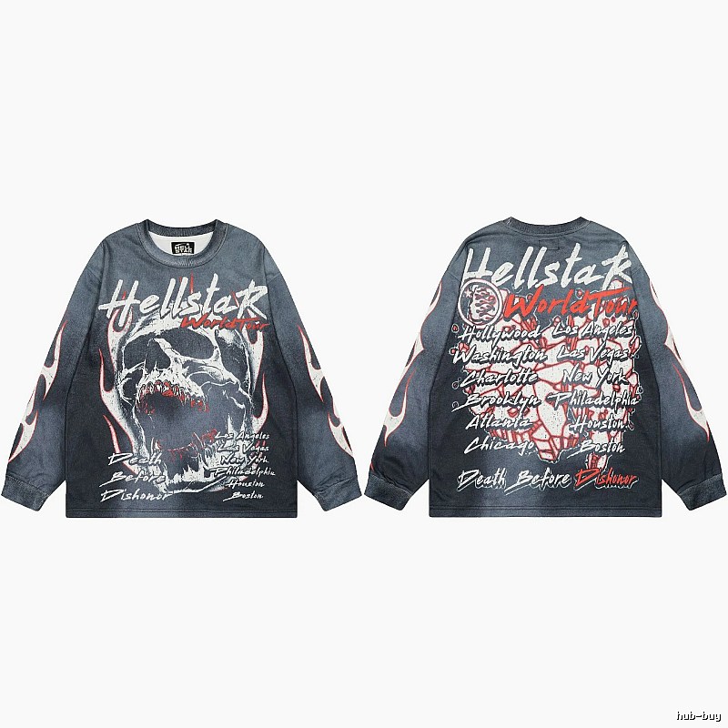 Hellstar Tour Skull Street Style Black & Gray Long Sleeve Shirt