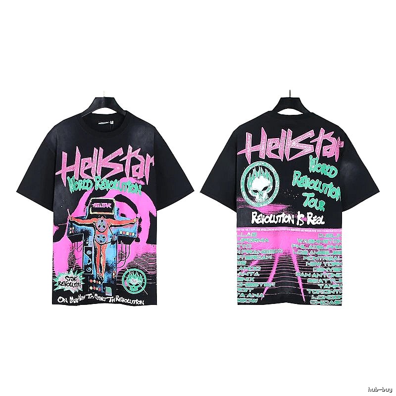 Hellstar World Revolution Tour Street Style Black & Pink Short Sleeve T-Shirt