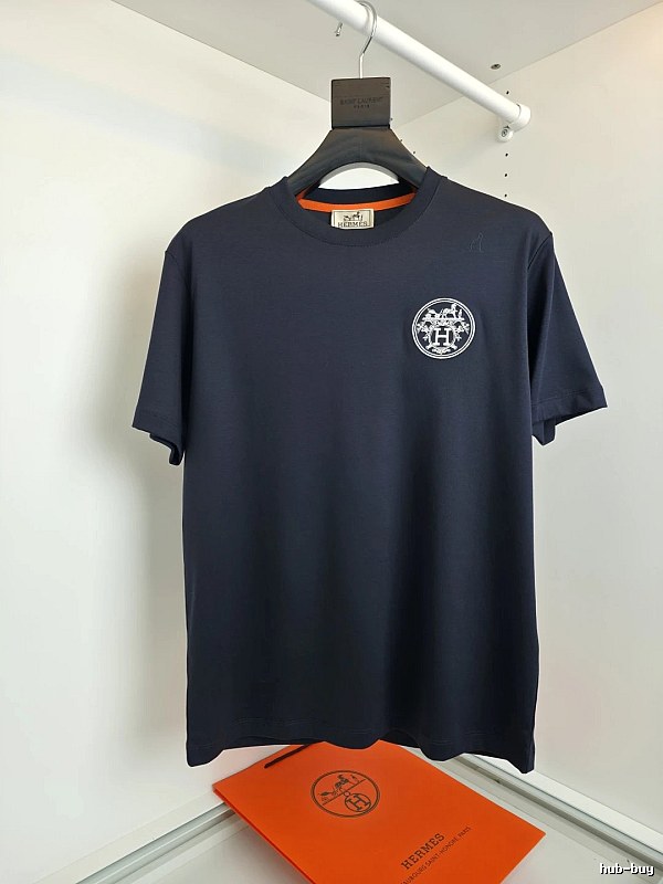 Hermès classic simple style navy blue T-shirt