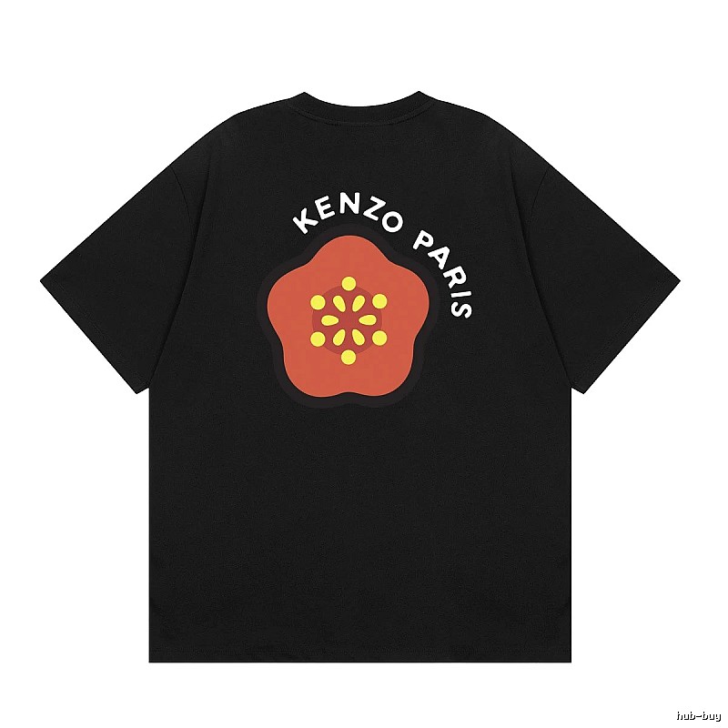 KENZO Begonia Print Trendy Style Black T-Shirt