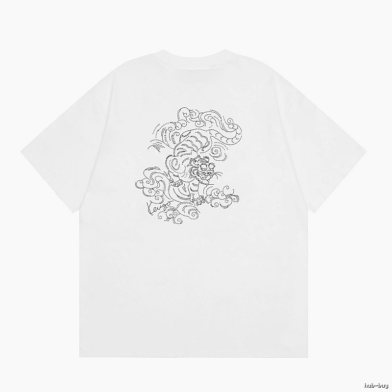 KENZO Line-drawn Tiger Chinese Style White Short-sleeve T-shirt