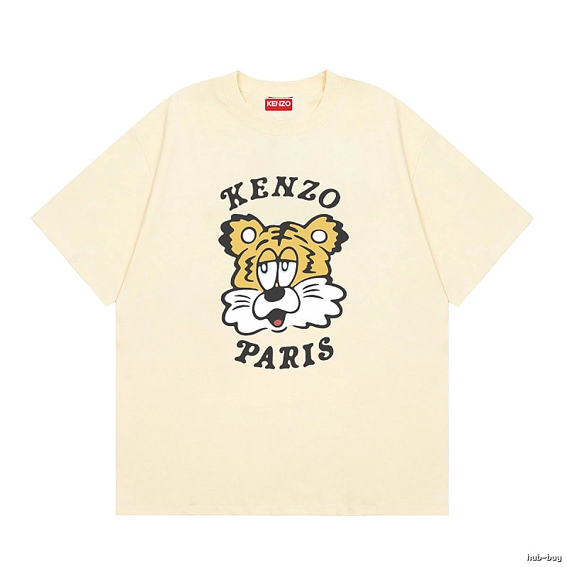 KENZO Tiger Head Print Trendy Style Beige T-shirt