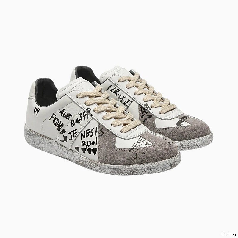Maison Margiela Graffiti Style Gray and White Shoes