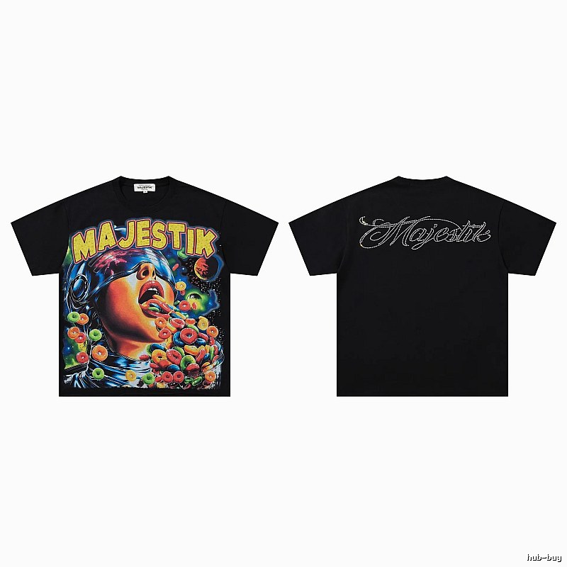 MAJESTIK Space Print Street Style Black T-shirt