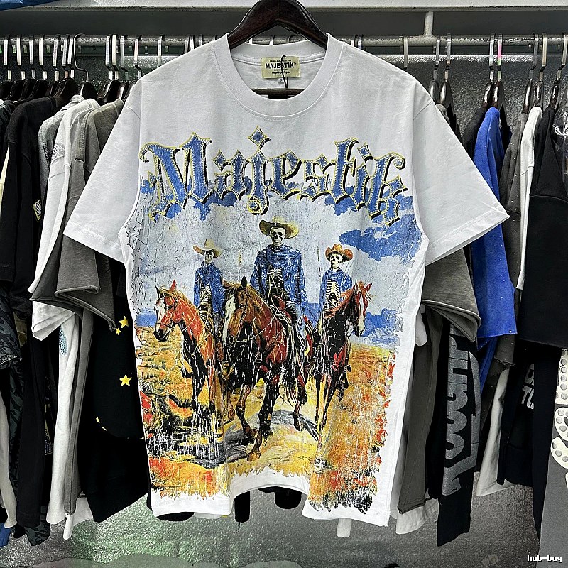 MAJESTIK Western Cowboy Vintage Style White T-Shirt