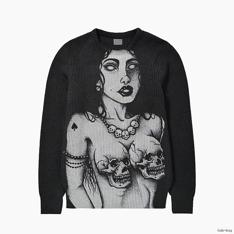 Monogram Anime graphic sweater Black Knit Top for Casual Outfits